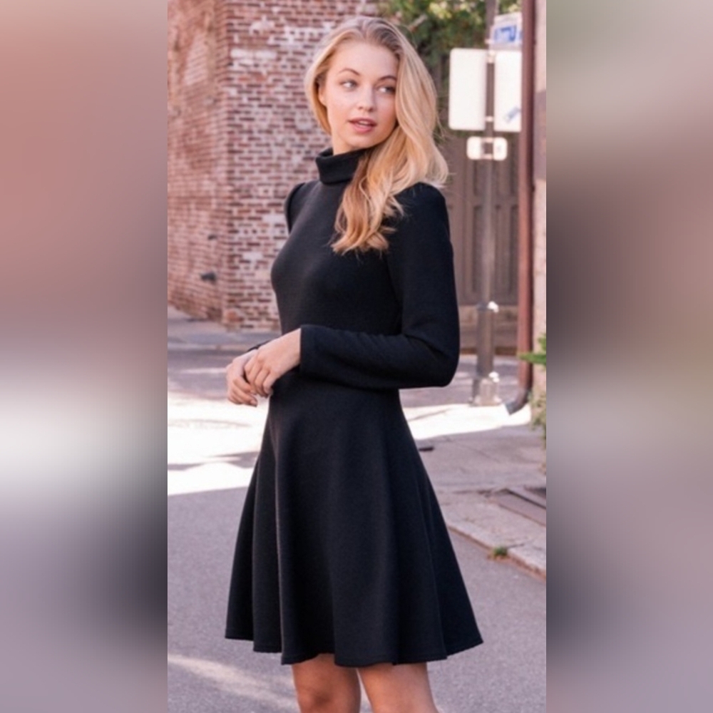 Modcloth Black Knit Turtleneck Skater Dress Sz Small Like New